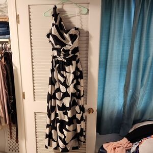 Abercrombie & Fitch Black and Oatmeal One-Shoulder Dress